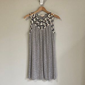 hem & thread striped sleeveless dress, woven neckline, size small, gray ribbed